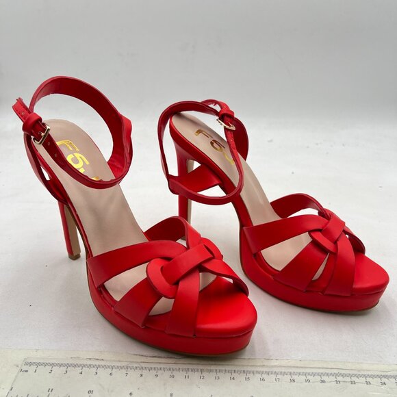 FSJ Red High Heel Strappy Sandals Open Toe Ankle Strap Platform Shoes - Picture 4 of 8